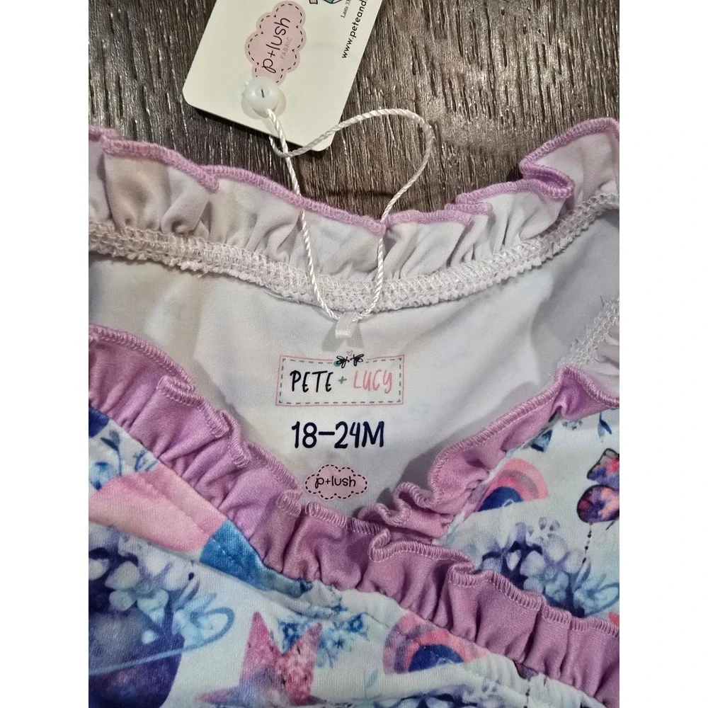 Pete + Lucy Girls Celestial Romper Ruffle Trim Blue Pink Purple 18-24M NWT